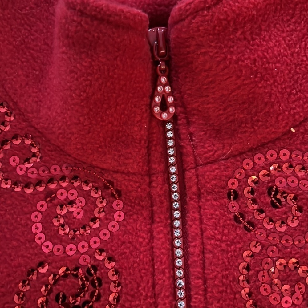 Quacker Factory Sequined Fleece Jacket with Rhinestone Zipper Sz L - Picture 4 of 9